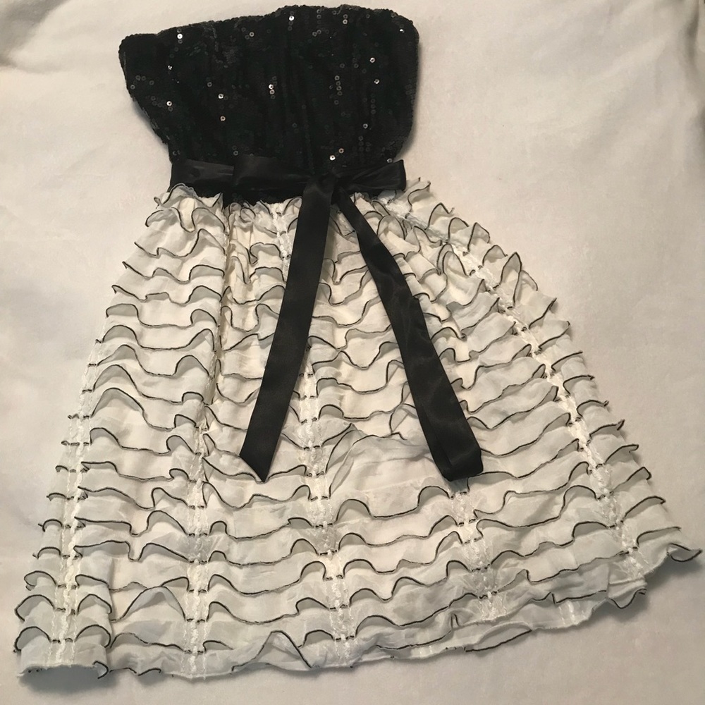 Sequin black and white strapless dress